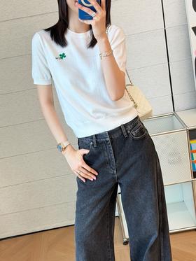 迪奥  四叶草 26Ss最新款白色针织短袖（MM）