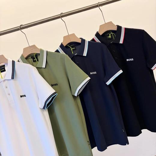 F032080日常通勤刺绣翻领撞色条纹设计提花拼接polo衫 商品图1