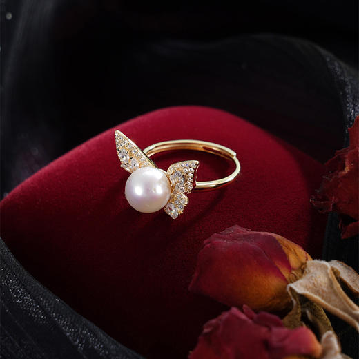 子佩集【蝴蝶巧梦】银S925珍珠AOYA奥雅戒指【MLJZ005】8mm珠镀金蝴蝶2512 商品图5