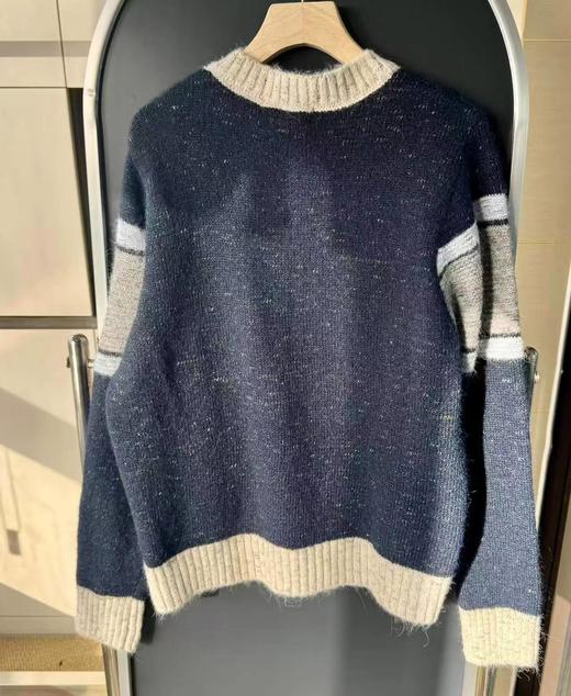 F0320144复古拼色设计圆领单排扣宽松百搭毛衣针织衫 商品图14