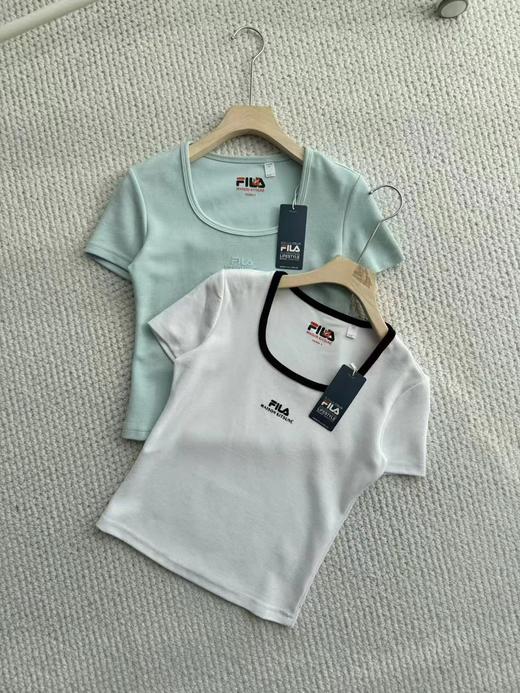 F0320141短袖T恤2025夏季新款U领撞色修身短款上衣女 商品图0