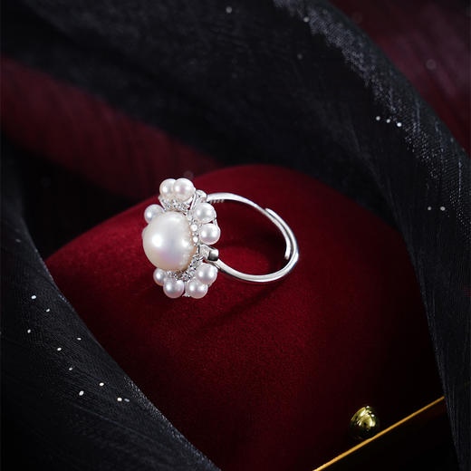 子佩集【灼华凝露】银S925珍珠AOYA奥雅戒指【MLJZ020】3mm小珠9.5mm大珠太阳花2512 商品图3