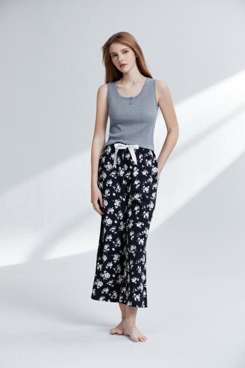 【第二件 0 元｜ 满2件 5 折】【秀黛】女休闲印花单裤女士夏季绵绸休闲裤W2553151T【门店同款】 商品图0