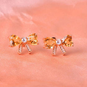 【黄水晶耳钉】S925银轻奢爱心蝴蝶结饰品送女生节日礼物一物一证JE25018-水晶CC