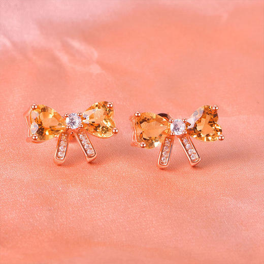 【黄水晶耳钉】S925银轻奢爱心蝴蝶结饰品送女生节日礼物一物一证JE25018-水晶CC 商品图0