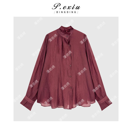 天丝气质高级感通勤宽松显瘦立领长袖衬衫WH00532 商品图1