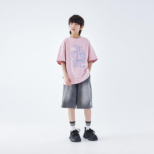 蓝汽水2026夏新款男童休闲裤青少年美式复古水洗街头潮酷牛仔短裤 商品图1