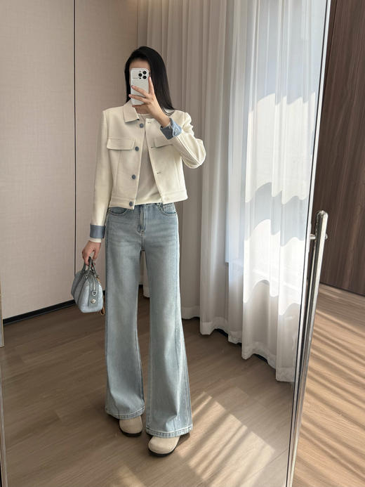 土耳其牛仔棉天丝莱赛尔垂顺烫钻微喇窄腿牛仔裤 商品图3