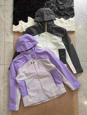 F032034女款拼接色块连帽软壳轻薄防风防泼水透气户外夹克冲锋衣