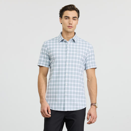 【高弹】德鲨2026夏季新款短袖衬衫男休闲百搭打底上衣男格子衬衣 商品图1