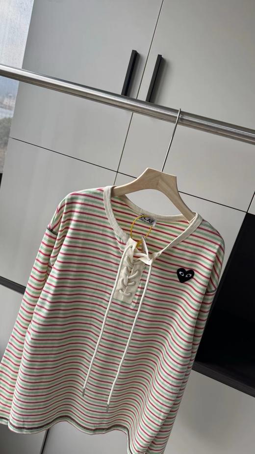 F032071清新复古宽松落肩版型彩条系带爱心刺绣长袖T恤 商品图13