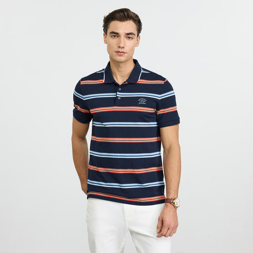 德鲨男装棉质短袖POLO衫2026夏季新款休闲撞色条纹上衣男翻领T恤 商品图1