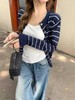 F032074日常休闲百搭微宽松直筒版型藏青条纹圆领针织开衫 商品缩略图14