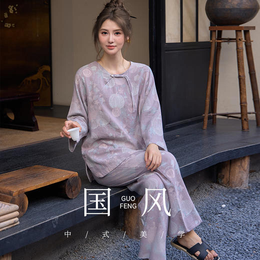 【新中式色织纯棉双纱套头睡衣】春夏季薄款九分袖可外穿家居服 商品图2