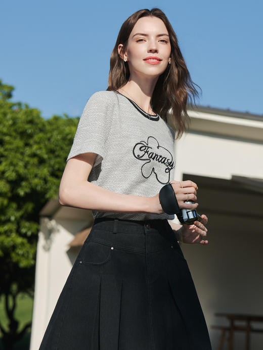 【百图lulu定制】【桃花T】 法式减龄  圈圈棉   字母刺绣T恤 商品图4