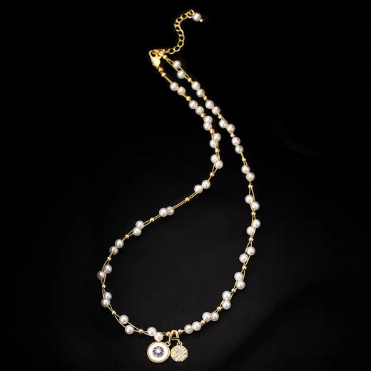 BAOFANDI宝梵迪2026新款法式金色圆牌编织珍珠项链复古千金感时尚精致小众设计锁骨链BF 商品图5