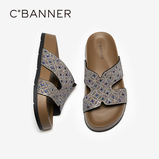 【上新】千百度钻面厚底露趾凉拖鞋女2026夏季新款外穿海边一字拖A26365270 商品图4