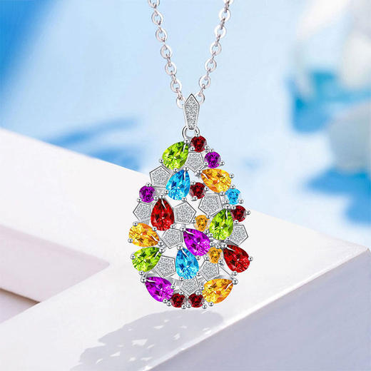 【天然水晶项链】S925银轻奢彩色宝石吊坠饰品送女生节日礼物JP25027-水晶CC 商品图2