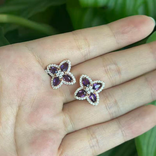 【天然紫水晶耳钉】周六（3.21）中午12点开始 S925银轻奢时尚彩宝耳饰品送女士节日礼物JE25056-水晶CC 商品图2