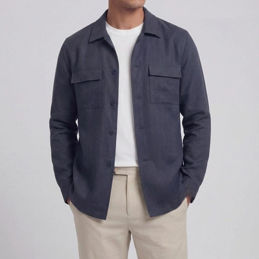 春季新款男士亚麻肯佛博休闲外套