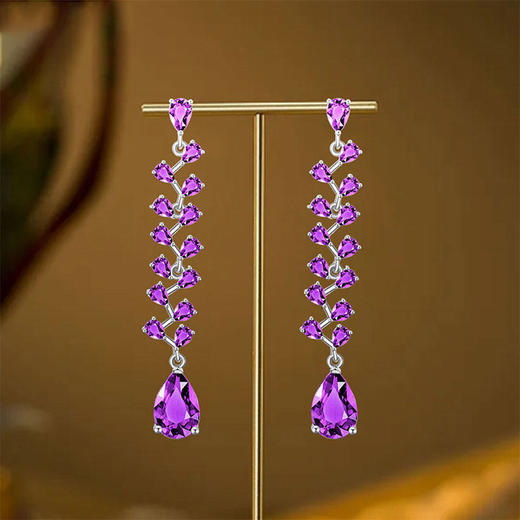 【天然紫水晶耳钉】S925银时尚群镶饰品送女生生日节日礼物JE25021-水晶CC 商品图2