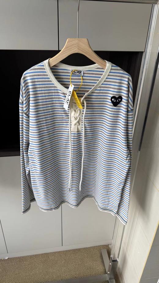 F032071清新复古宽松落肩版型彩条系带爱心刺绣长袖T恤 商品图14