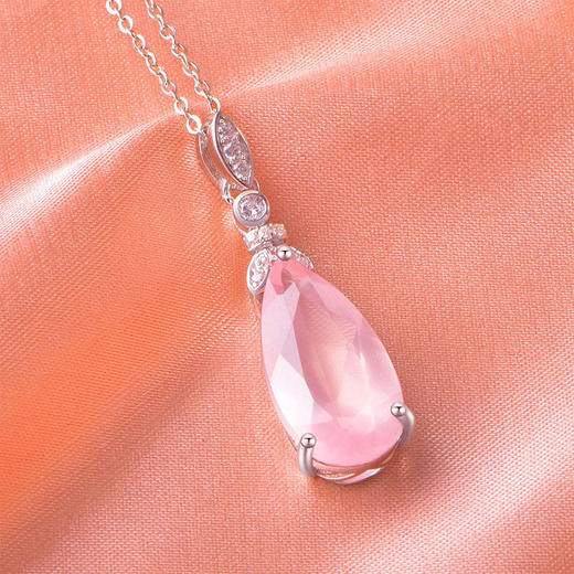 【粉水晶耳钉/项链】S925银时尚芙蓉石简约吊坠饰品送女生节日礼物JE25032/JP25017-水晶CC 商品图10
