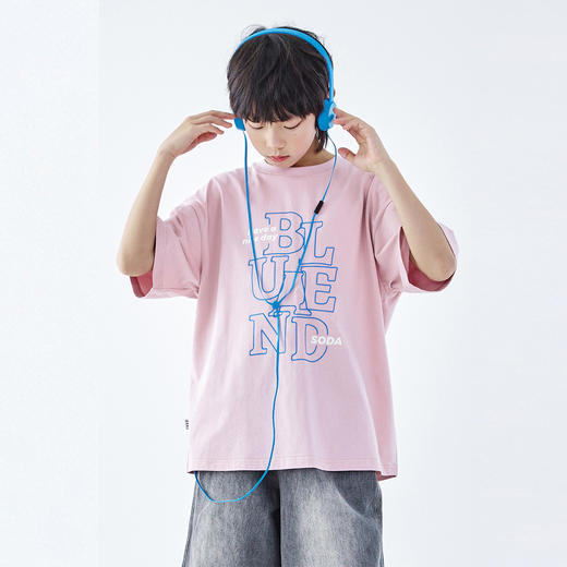 蓝汽水2026夏季新品男童字母印花短袖T恤青少年街头宽松复古上衣 商品图2