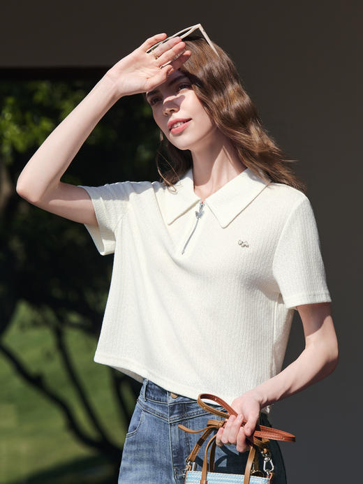 【百图lulu定制】【咸味奶盖POLO衫】 可盐可甜短款半开领T恤 商品图2