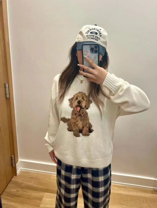 F032041春季新款男女同款提花金毛小狗圆领针织长袖毛衣 商品图14