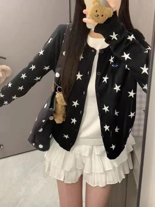 F032016春季新款休闲百搭黑底白星圆领少女感针织长袖开衫 商品图14