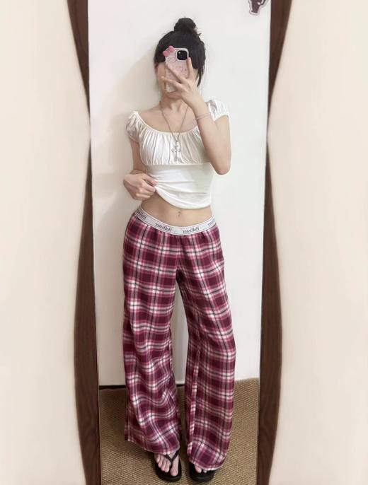 F032090情人节限定格纹字母翻边织带休闲格子长裤 商品图14