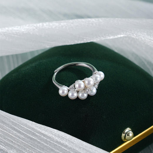 子佩集【珠光叠韵】银S925珍珠AOYA奥雅戒指【MLJZ007】3.8mm珠交错双排2512 商品图0