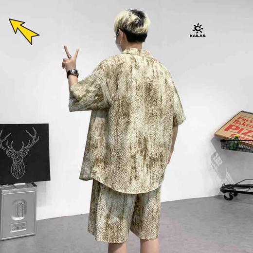 F0320129翻领复古国风短袖套装休闲纯色棉休闲运动两件套 商品图2