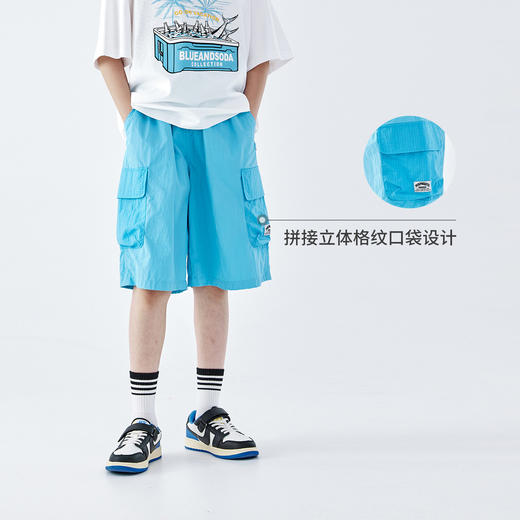 蓝汽水2026夏季新款男童户外轻薄短裤工装口袋度假风防泼水五分裤 商品图2