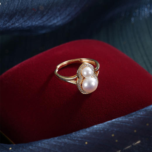 子佩集【福禄成真】银S925珍珠AOYA奥雅戒指【MLJZ015】6.5mm大珠镀金葫芦2512 商品图0