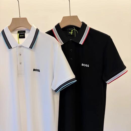 F032080日常通勤刺绣翻领撞色条纹设计提花拼接polo衫 商品图3