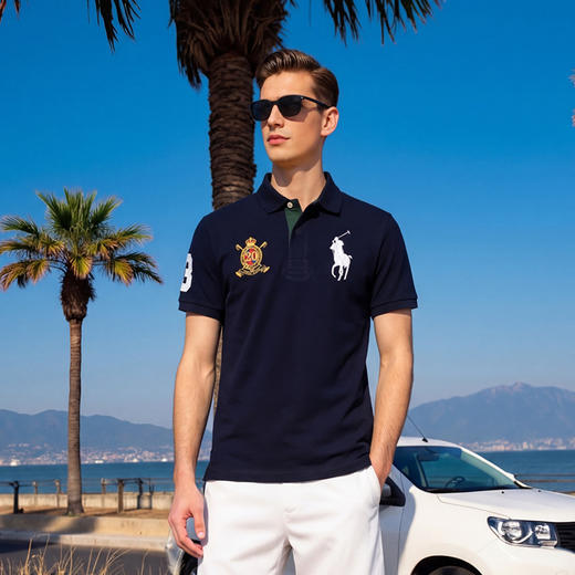 夏季简约休闲英伦风男士刺绣图案大马标翻领短袖polo衫   XLM-CM8687197 商品图5