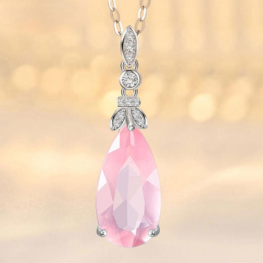 【粉水晶耳钉/项链】S925银时尚芙蓉石简约吊坠饰品送女生节日礼物JE25032/JP25017-水晶CC 商品图3
