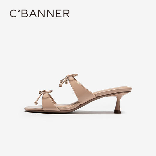 【上新】【静音系列】千百度蝴蝶结细高跟凉拖鞋女2026夏季一字拖A26390103 商品图2