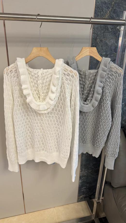 F032017春秋新款时尚百搭荷叶边镂空针织长袖开衫 商品图3