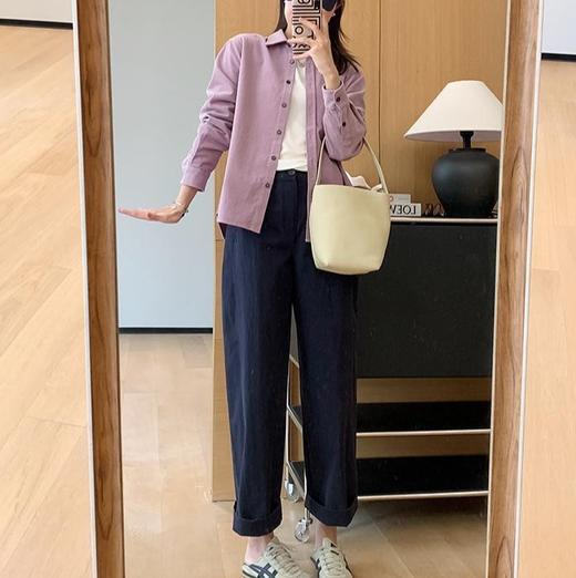 LONGNVFAIR特调100%全棉灯芯绒衬衣 赠送白色吊带 绝美巨显白香芋紫 商品图2