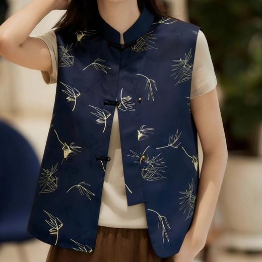 【HERA CHOLE】燕子竹叶撞色印花马甲 光泽感燕子印花中式国风 复古盘扣精致典雅 商品图4