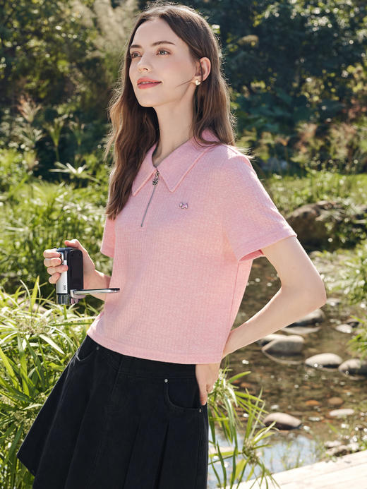 【百图lulu定制】【咸味奶盖POLO衫】 可盐可甜短款半开领T恤 商品图8