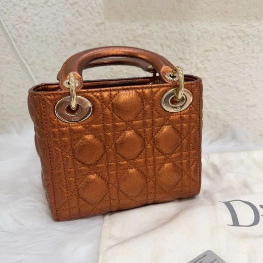 Dior 三格 南瓜色 金扣 油蜡牛皮 戴妃包 商品图1