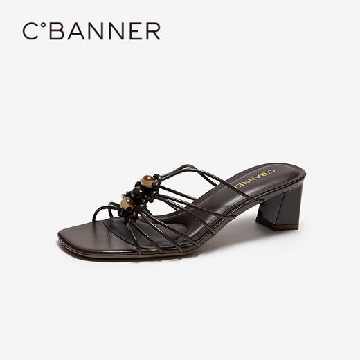 【上新】【静音系列】千百度粗高跟罗马凉鞋女2026夏季编织拖鞋A26386122 商品图1