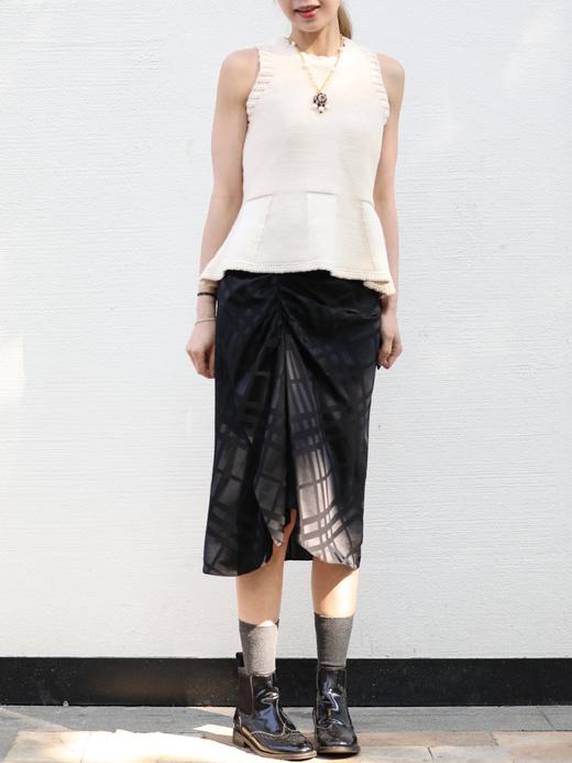 TYNVIE 荷叶边裙摆裹身裙 - 黑色格纹 商品图11