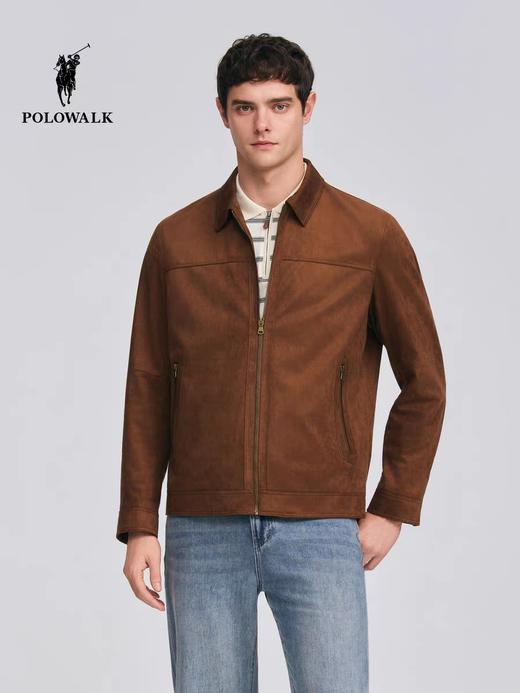 XY/POLOWALK男式皮衣男装简约翻领复古通勤休闲皮衣外套 商品图0