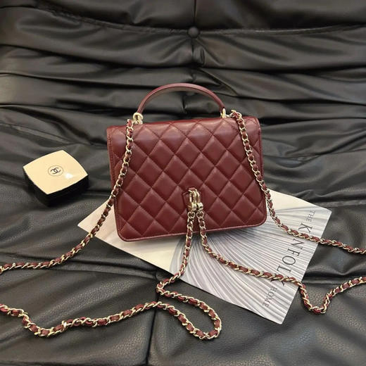 Chanel  25C 酒红色 金扣 羊皮 双肩包 商品图1