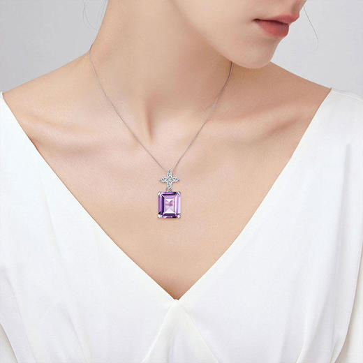【紫水晶项链/耳钉】S925银轻奢吊坠饰品送女生节日礼物一物一证JP25009/JE25019-水晶CC 商品图5